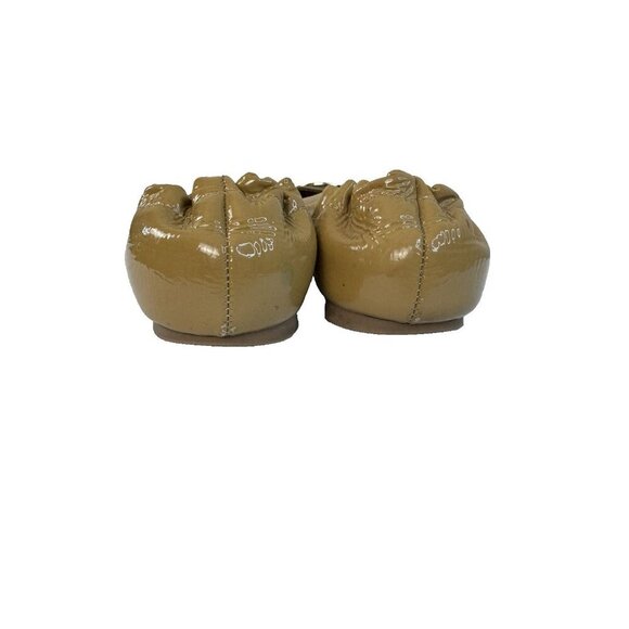 Tory Burch Reva Tan Patent Ballet Flats 8.5 Gold Logo Chic Luxe Classic Spot - Picture 5 of 16